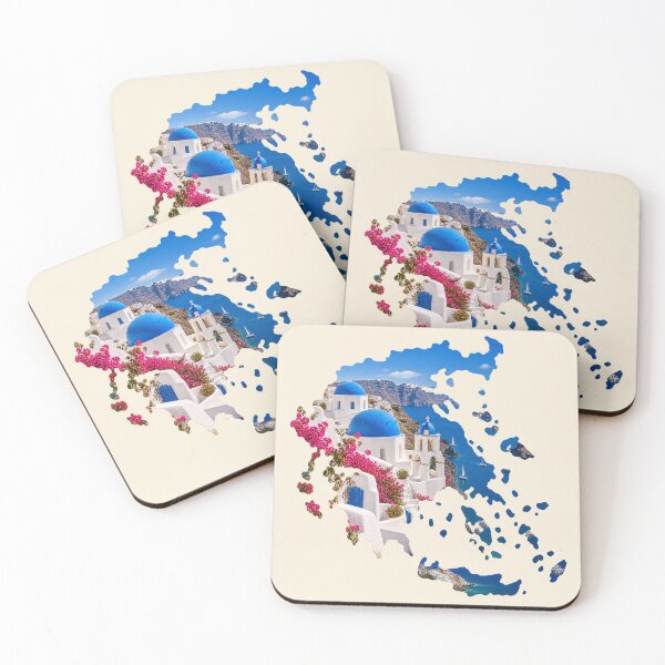 Item preview, Santorini Blue Domes Greece Map Silhouette Mediterranean Travel Art designed and sold by MetaModel Editions.
