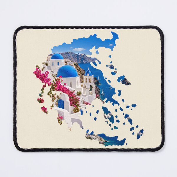 Item preview, Santorini Blue Domes Greece Map Silhouette Mediterranean Travel Art designed and sold by MetaModel Editions.