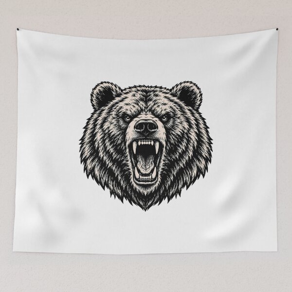 Item preview, Grizzly Bear Roaring Woodcut Snarl Wilderness Adventurer designed and sold by nortowelcomics.