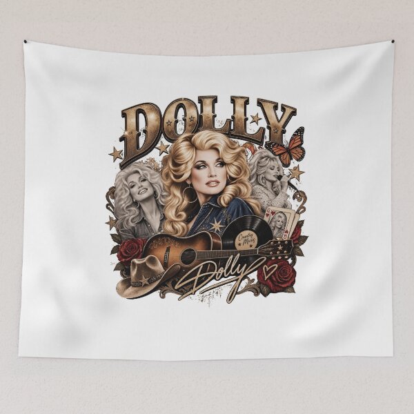Item preview, Dolly Parton Country Music Legend Butterfly Guitar Signature Vintage Graphic designed and sold by MaremmaStudio.