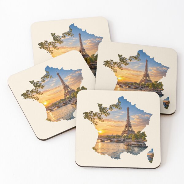 Item preview, Paris Eiffel Tower Sunset France Map Silhouette Travel Art designed and sold by MetaModel Editions.