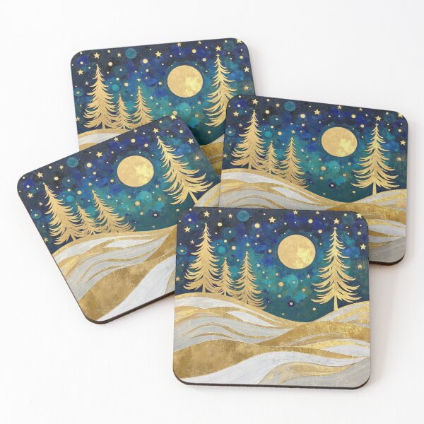 Item preview, Golden Moonlit Winter Forest – Elegant Nordic Christmas Nightscape designed and sold by Dream Bloom Gallery.