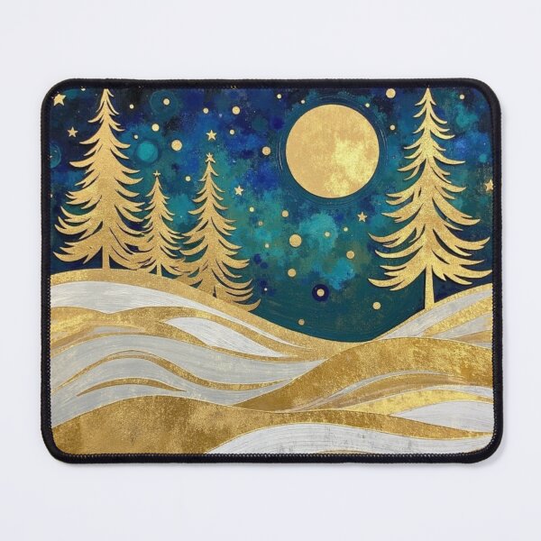 Item preview, Golden Moonlit Winter Forest – Elegant Nordic Christmas Nightscape designed and sold by Dream Bloom Gallery.