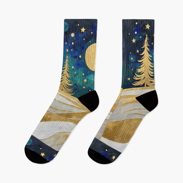 Item preview, Golden Moonlit Winter Forest – Elegant Nordic Christmas Nightscape designed and sold by Dream Bloom Gallery.