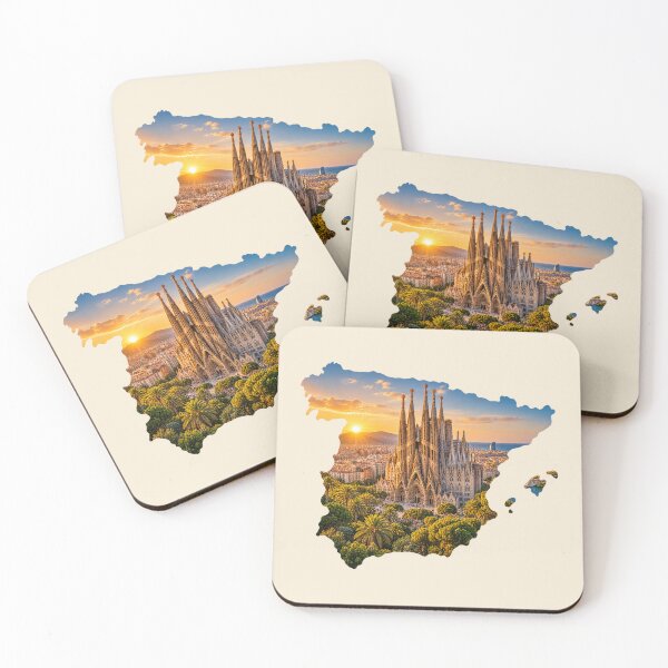 Item preview, Barcelona Sagrada Familia Sunset Spain Map Silhouette Travel Art designed and sold by MetaModel Editions.