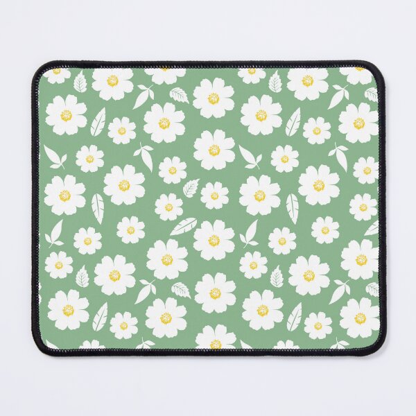 Item preview, White Cosmos Flowers on Sage Green Seamless Pattern designed and sold by SmallDart Creations.