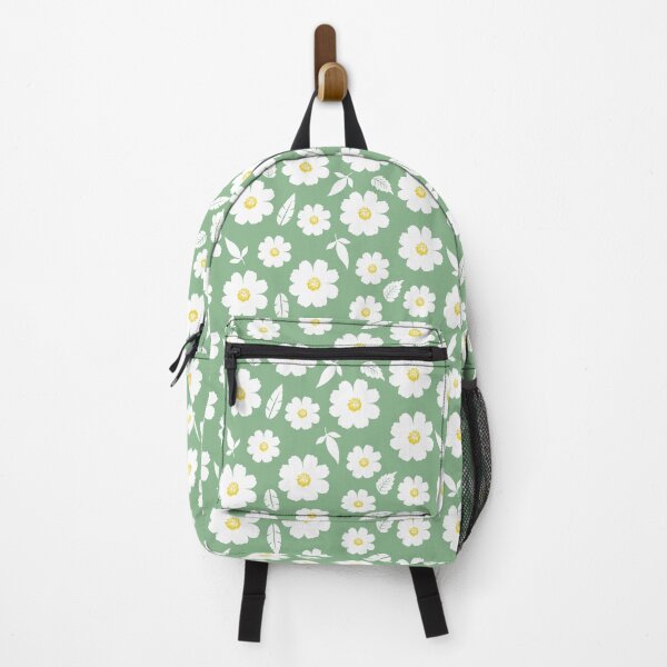 Item preview, White Cosmos Flowers on Sage Green Seamless Pattern designed and sold by SmallDart Creations.