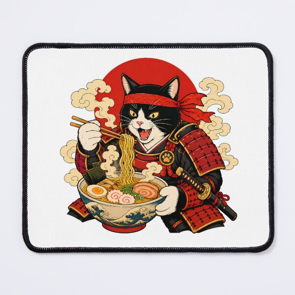 Item preview, Samurai Cat Eating Ramen Japanese Anime Foodie designed and sold by nortowelcomics.