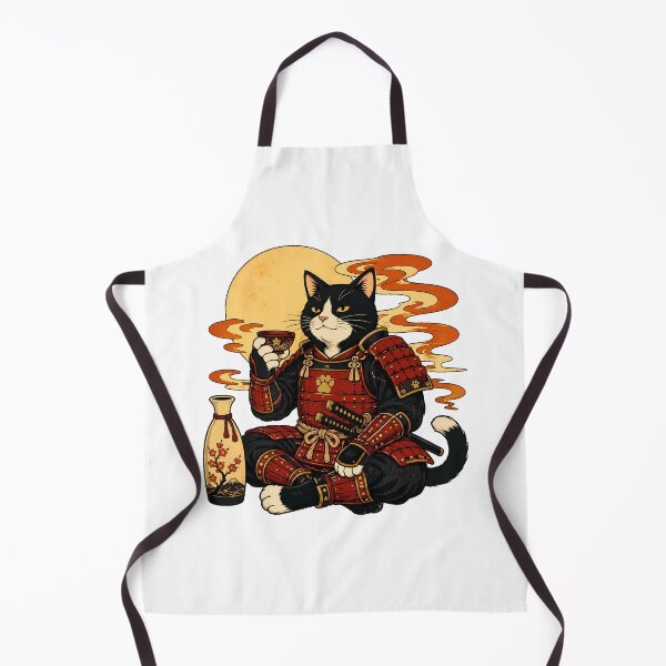 Item preview, Tuxedo Cat Samurai Sake Japanese Moon Warrior designed and sold by nortowelcomics.