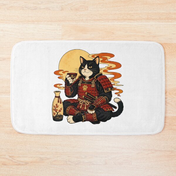 Item preview, Tuxedo Cat Samurai Sake Japanese Moon Warrior designed and sold by nortowelcomics.