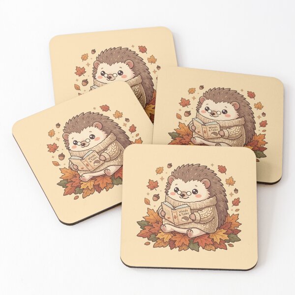 Item preview, Cute Hedgehog Reading Book in Fall Leaves Autumn Reading Nook designed and sold by Akira Design Store.