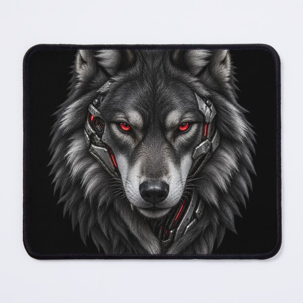 Item preview, Cyberpunk Wolf — Red-Eyed Cybernetic Predator designed and sold by Dovarune.