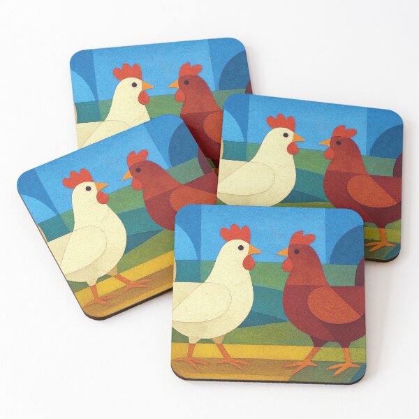 Item preview, a Geometric illustration of 2 chickens. designed and sold by GalleryKauffeld.