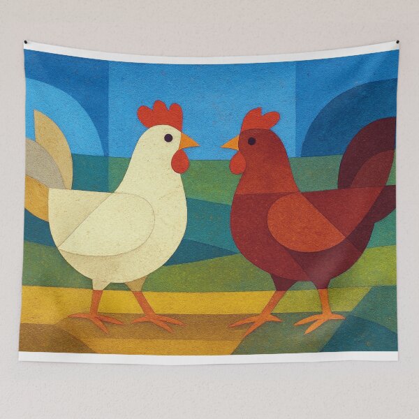 Item preview, a Geometric illustration of 2 chickens. designed and sold by GalleryKauffeld.