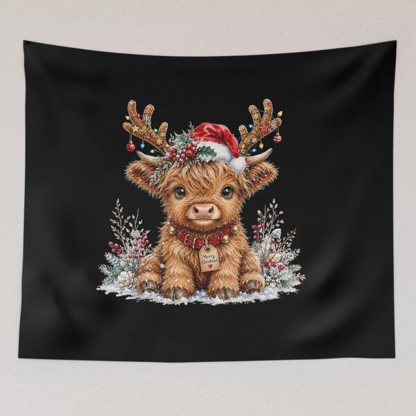 Item preview, Merry Christmas Highland Cow Santa Hat Holiday Cow Lover designed and sold by TiaraHans.