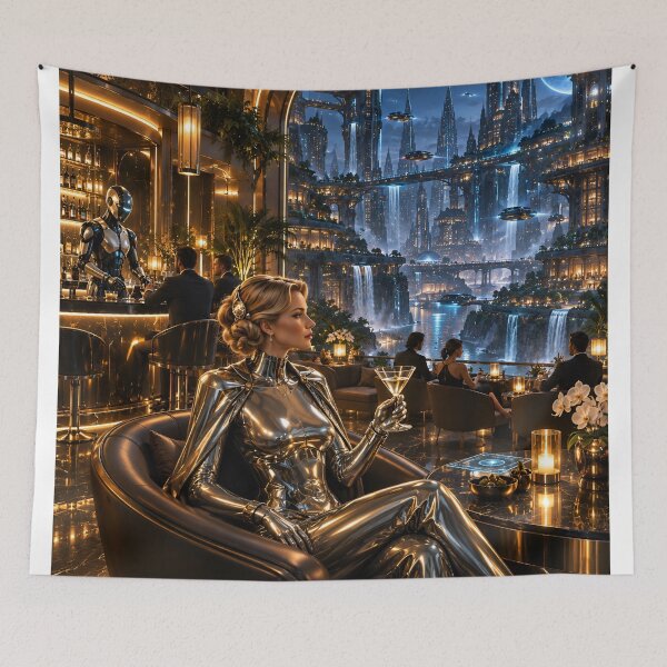 Item preview, Futuristic Luxury Lounge in a Cyberpunk City | Sci-Fi Art designed and sold by IRON SIREN.
