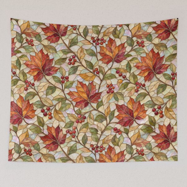 Item preview, Autumn Leaves Stained Glass Botanical Pattern designed and sold by Creativveworrld03.