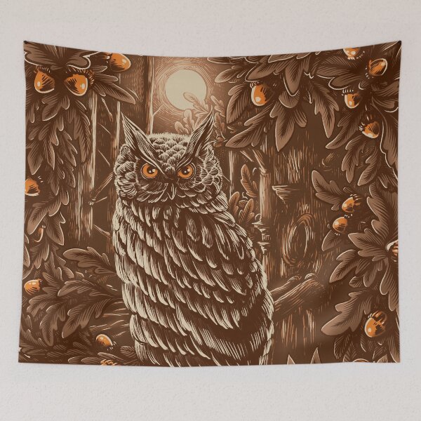 Artikelvorschau, Halloween-Eulen-Kunstdruck | Vollmond-Waldillustration | Gruselige Vintage-Wandkunst | Poster mit dunklem Waldmotiv entworfen und verkauft von Orange Manon.
