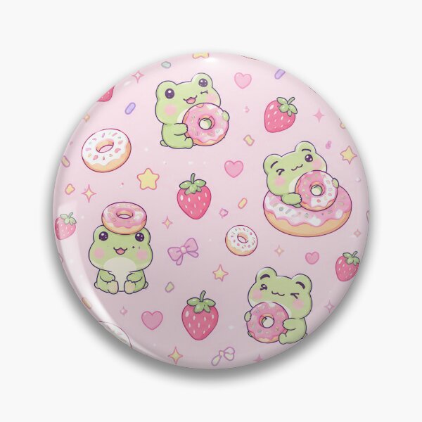 Item preview, Kawaii Frog Strawberry Donut Pattern designed and sold by Soft Berry Studio.