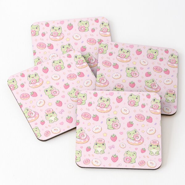 Item preview, Kawaii Frog Strawberry Donut Pattern designed and sold by Soft Berry Studio.