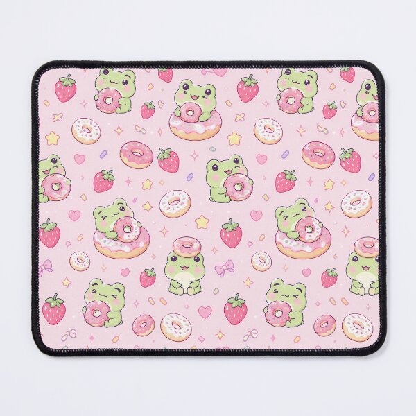 Item preview, Kawaii Frog Strawberry Donut Pattern designed and sold by Soft Berry Studio.