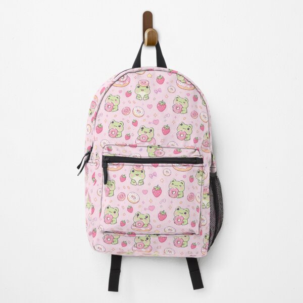 Item preview, Kawaii Frog Strawberry Donut Pattern designed and sold by Soft Berry Studio.