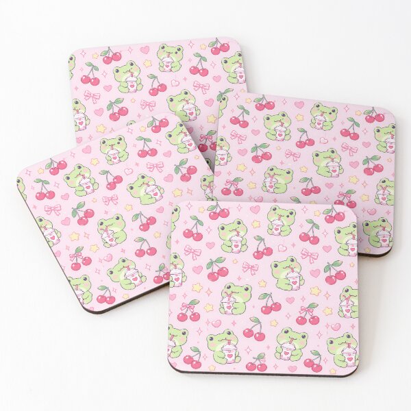 Item preview, Kawaii Frog Cherry Milk Pattern designed and sold by Soft Berry Studio.