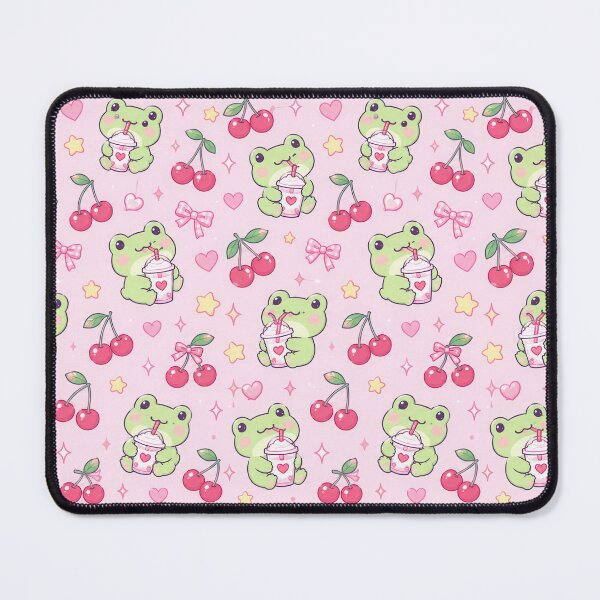 Item preview, Kawaii Frog Cherry Milk Pattern designed and sold by Soft Berry Studio.