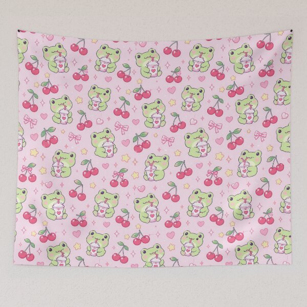 Item preview, Kawaii Frog Cherry Milk Pattern designed and sold by Soft Berry Studio.
