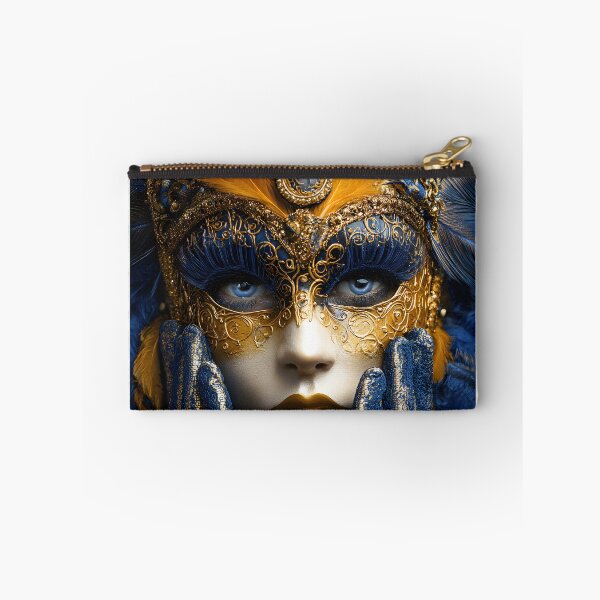 Item preview, Intricate Gold and Blue Feathered Masquerade Mask designed and sold by Artessie.