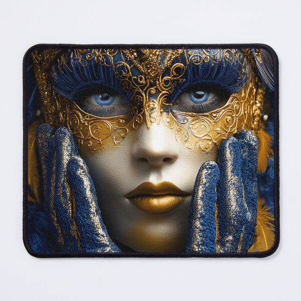 Item preview, Intricate Gold and Blue Feathered Masquerade Mask designed and sold by Artessie.