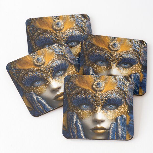 Item preview, Intricate Gold and Blue Feathered Masquerade Mask designed and sold by Artessie.
