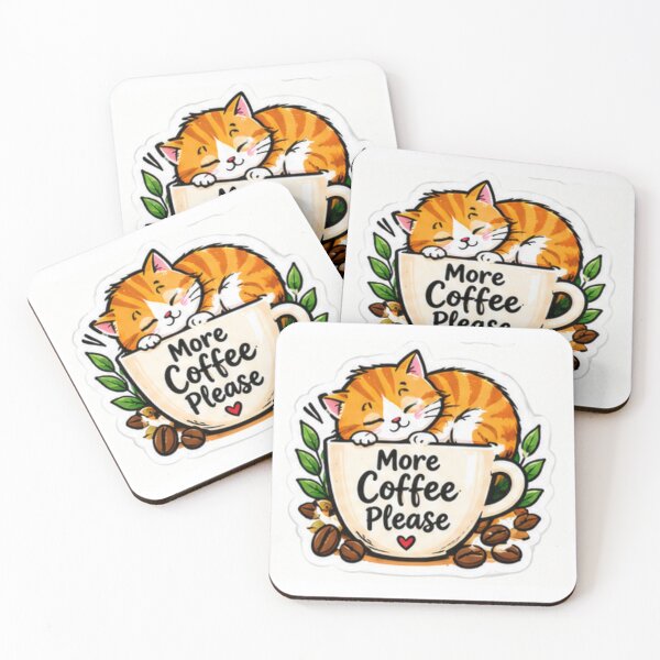 Item preview, More Coffee Please Cute Cozy Cat With Coffee designed and sold by LearnFunStore.