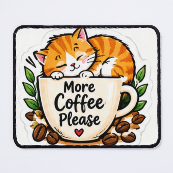 Item preview, More Coffee Please Cute Cozy Cat With Coffee designed and sold by LearnFunStore.