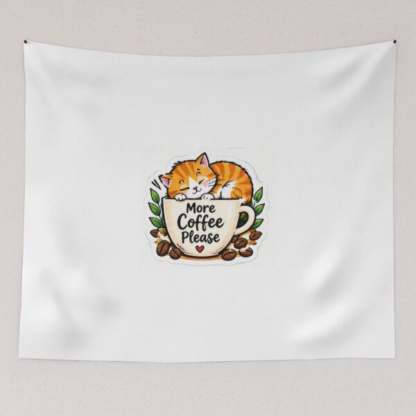 Item preview, More Coffee Please Cute Cozy Cat With Coffee designed and sold by LearnFunStore.