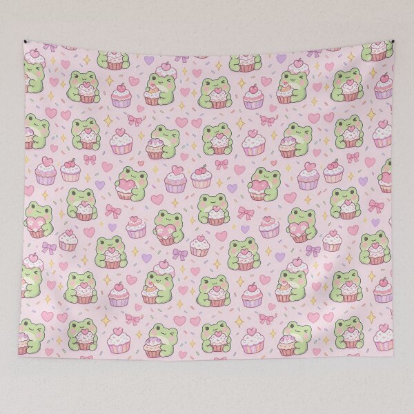 Item preview, Kawaii Frog Heart Cupcake Pattern designed and sold by Soft Berry Studio.