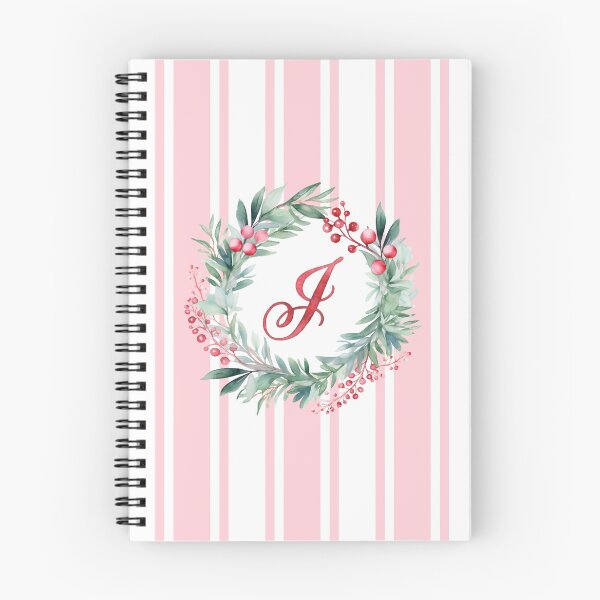 Item preview, J Initial Christmas Wreath with Pink Striped Background designed and sold by Feeling Artsy.