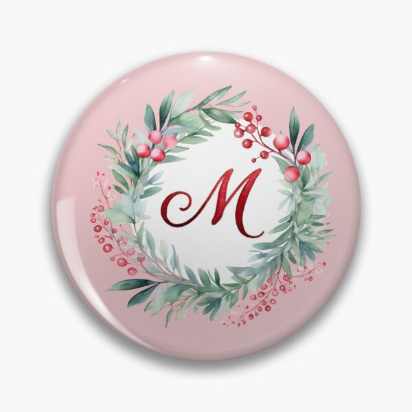 Item preview, M Initial Christmas Wreath with Pink Striped Background designed and sold by Feeling Artsy.