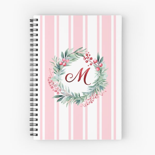 Item preview, M Initial Christmas Wreath with Pink Striped Background designed and sold by Feeling Artsy.