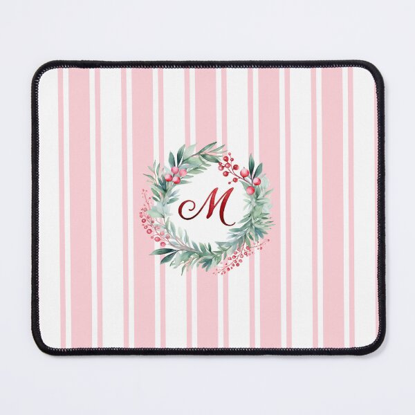 Item preview, M Initial Christmas Wreath with Pink Striped Background designed and sold by Feeling Artsy.