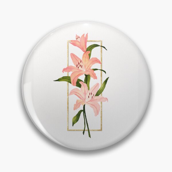 Item preview, Peach Lilies in golden frame watercolour floral art  designed and sold by moteemade.