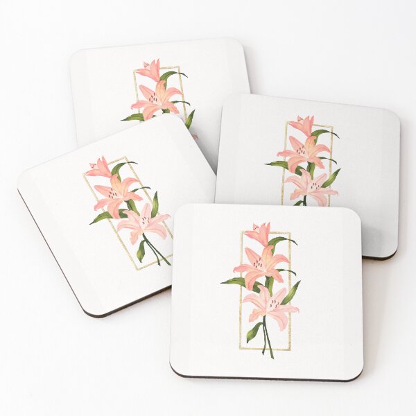 Item preview, Peach Lilies in golden frame watercolour floral art  designed and sold by moteemade.