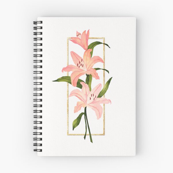 Item preview, Peach Lilies in golden frame watercolour floral art  designed and sold by moteemade.