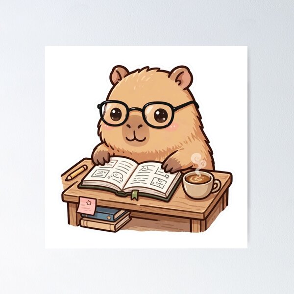 Item preview, Cute Capybara Studying with Coffee – Bookworm Capybara designed and sold by MoodLay.
