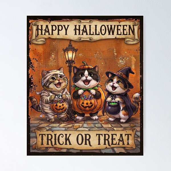Item preview, Vintage Cute Halloween Cats Trio Trick or Treat designed and sold by Mindworx21.