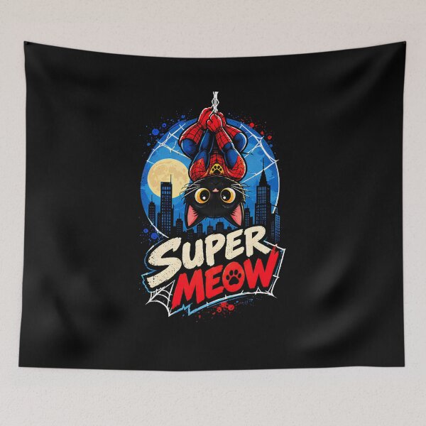 Item preview, Super Meow - Black Cat Superhero Comic Book Style designed and sold by Retro Whiskers.