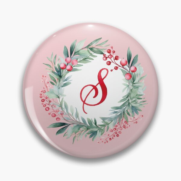Item preview, S Initial Christmas Wreath with Pink Striped Background designed and sold by Feeling Artsy.