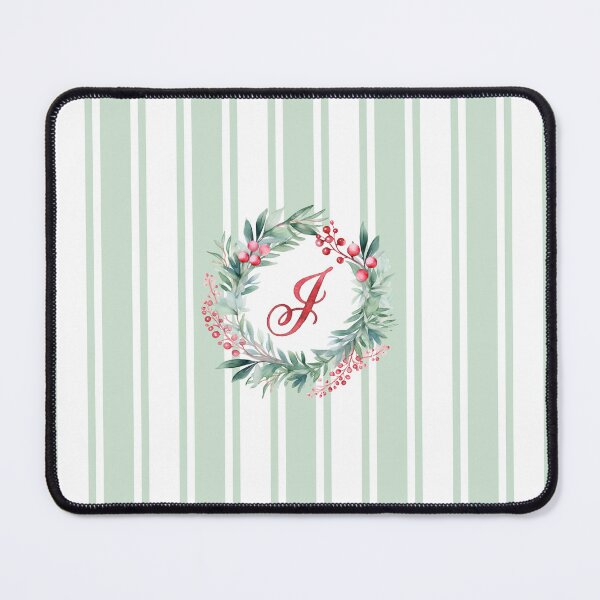 Item preview, J Initial Christmas Wreath with Green Striped Background designed and sold by Feeling Artsy.