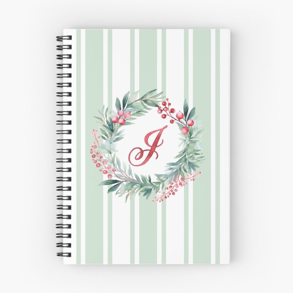 Item preview, J Initial Christmas Wreath with Green Striped Background designed and sold by Feeling Artsy.