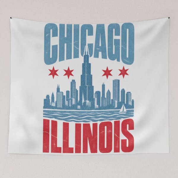 Item preview, Chicago Illinois Skyline Flag Stars Retro designed and sold by Yellowriversss.